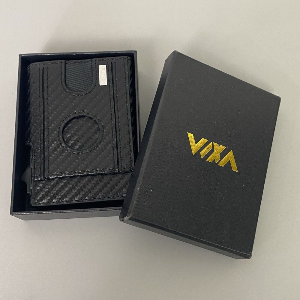 WXM Airtag Wallet for Men Pop Up Card Holder Carbon Black RFID Slim Money Clip